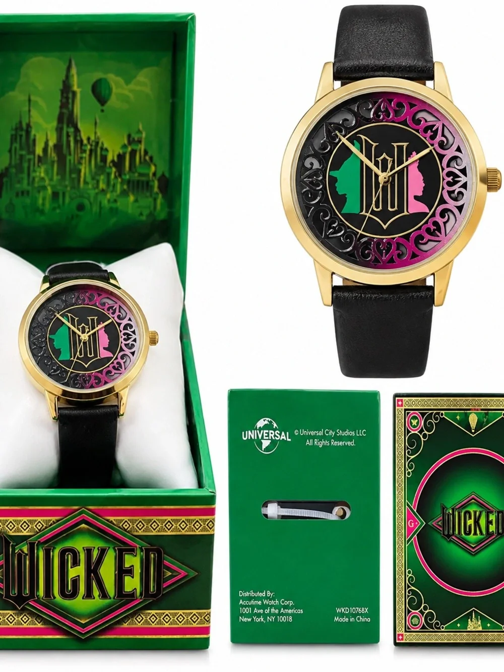 Wicked Black Leather Strap Watch with Gold-Tone Case